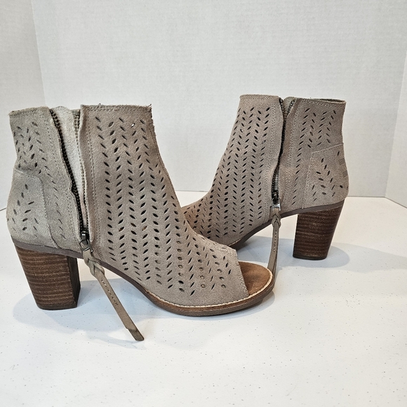 Toms Peep Toe Ankle Boots Women's Size 8 Taupe - Picture 4 of 14